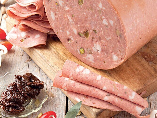 Μορταδέλα Μυκονιάτικη Φιστίκι, Λιαστή Τομάτα, Ελιές & Μανιτάρια